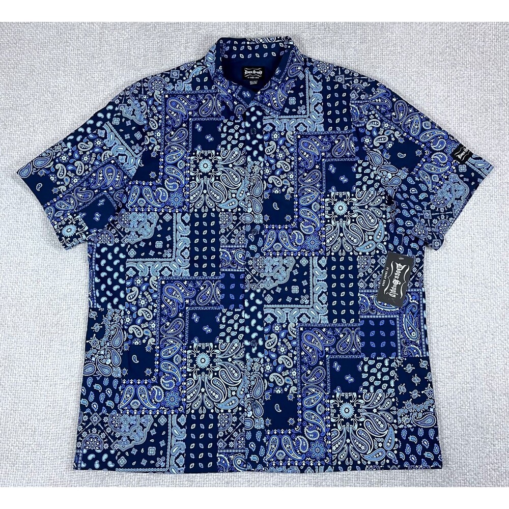NWT Dogg Supply by Snoop Dogg Shirt Mens 2XL Blue Bandana Button Up Short Sleeve
